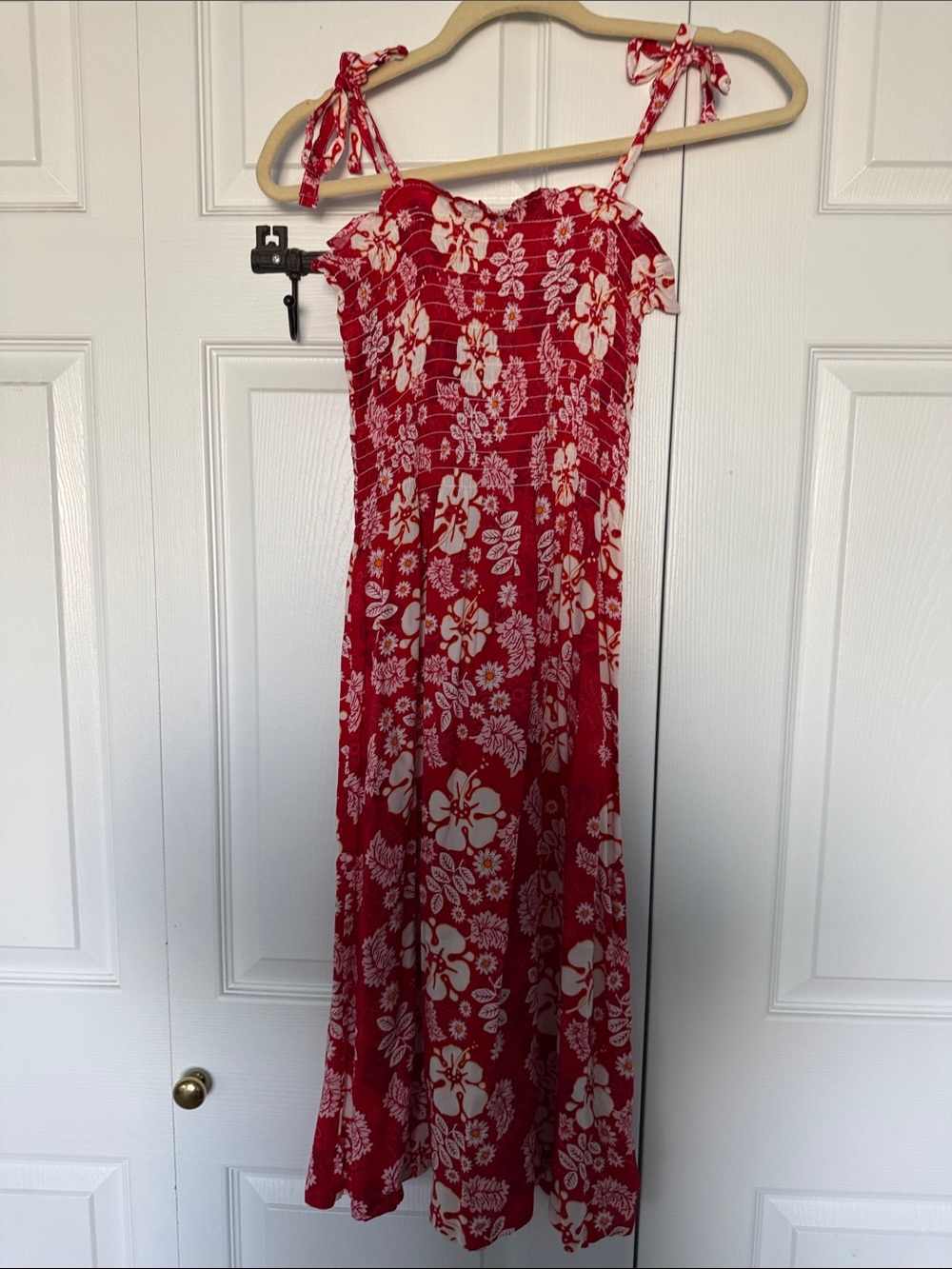 Red Floral Tie-Strap Midi Skirt
